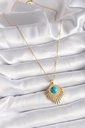 Zarif Kadın için Golden Çelik Zincir Mavi Boncuk Güneş Kolye