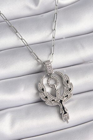 Zarif Kadın için Silver Çelik Zirkonlu Anka Kuşu Stil Kolye