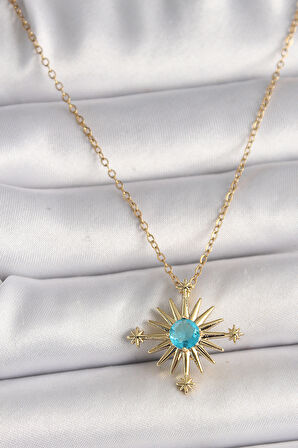 Zarif Kadın için Golden Çelik Zincir Mavi Taş Kuzey Yıldız Kolye