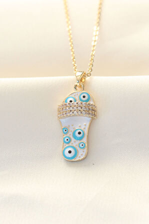 Zarif Kadın için Golden Çelik Zirkonlu Nazarlıklı Terlik Kolye