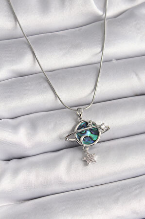 Zarif Kadın için Silver Çelik Zincir Zirkonlu Gezegen Kolye