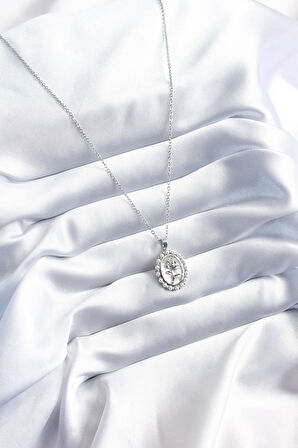 Zarif Kadın için Silver Çelik Gül İnci Kolye