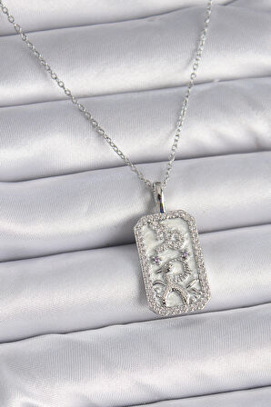 Zarif Kadın için Silver Çelik Zincir Oğlak Burcu Zirkonlu Kolye