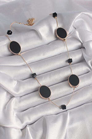 Zarif Kadın için Golden Pirinç Siyah Oval Siyah Küp Kolye