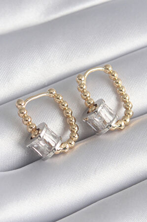 Zarif Kadın için Golden Pirinç Top Silver Zirkonlu Küpe