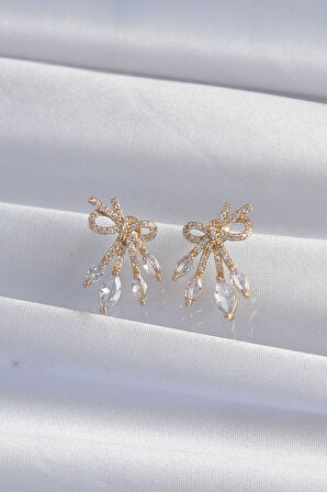 Zarif Kadın için Golden Pirinç Zirkonlu Fiyonk Trend Küpe