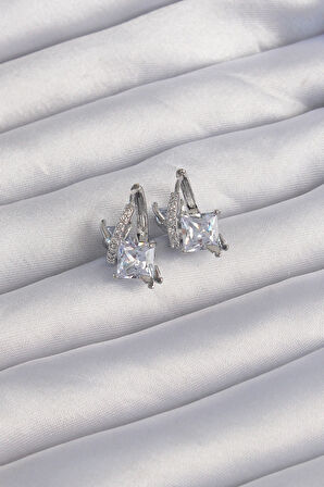 Zarif Kadın için Silver Pirinç İri Zirkon Kıvrım Mini Kelebek Halka Küpe