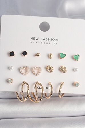 Zarif Kadın için Golden Pirinç Zirkon Halka Damla Çoklu Küpe Seti