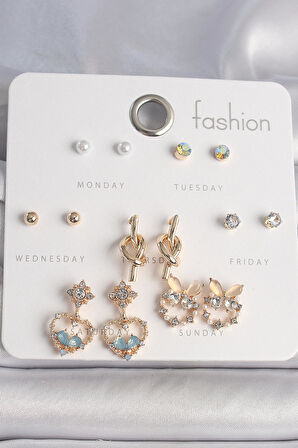 Zarif Kadın için Silver Pirinç Zirkonlu Fatma Ana El Küpe Seti