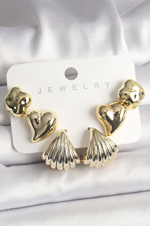 Zarif Kadın için Golden Pirinç Yonca Kalp Deniz Kabuğu Küpe Seti