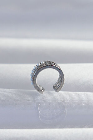 Zarif Kadın için Silver Pirinç İncili Baget Taşlı Earcuff Küpe