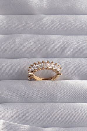 Zarif Kadın için Golden Pirinç Ayarlı Baget Taşlı Su Yolu Yüzük