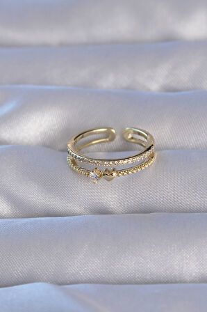 Zarif Kadın için Golden Pirinç Zirkonlu Kalpli Su Yolu Ayarlı Yüzük