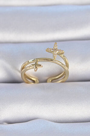 Zarif Kadın için Golden Pirinç Zirkonlu Yıldız Yüzük