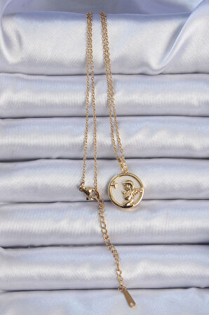 Zarif Kadın için Golden Çelik Zirkonlu Mineli Melek Kolye