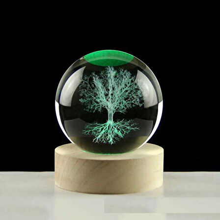 Büro Ev Hediyesi için 8CM Işıklı Ahşap Altlıklı Ağaç Motif Cam Küre