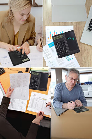 Büro Ev Ofis için Kalemli Silinir LCD Tabletli Katlanır Bilimsel Hesap Makinesi