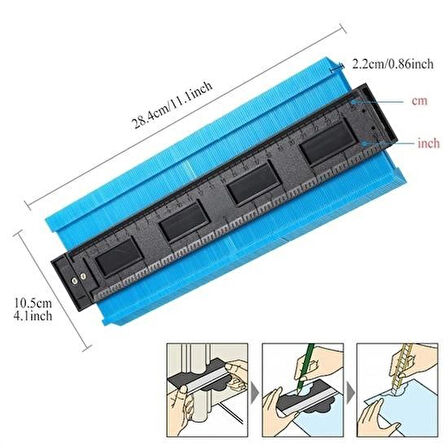 Büro Ev Hobi Takım Çantası için 24CM Kontur Ölçüm Cihazı Ahşap Fayans Kalıbı