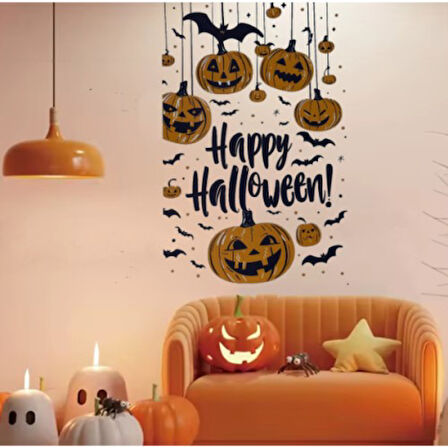 Büro Ev Ofis Dekoru için Halloween Temalı Balkabaklı Duvar Sticker Seti