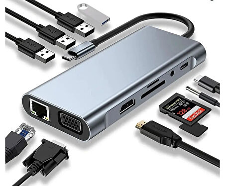 Büro Ev Personel Telefonu için 11 Kanallı Type C Hdtv Multifunction Adapter