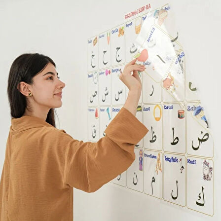 Büro Ev Ofis Öğrenci Odası için 100x150CM Statik Yapışır Elif-Ba Öğrenme Eğitimi Tablosu