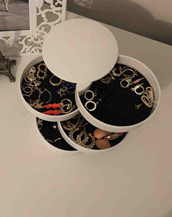 Büro Ev Ofis Takı Düzeni için 4KATLI Dönen Silindir Maktaj Takı Organizer Kutusu