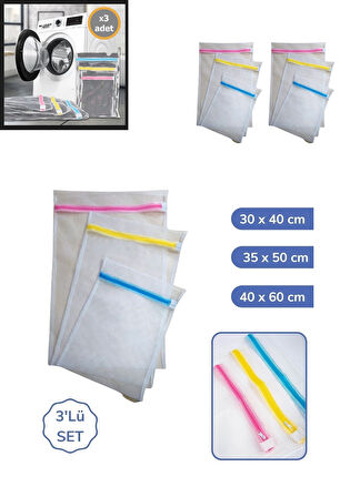 Büro Ev Ofis Hijyeni için 3BOY Renkli Fermuarlı Makinede Çamaşır Yıkama File Seti