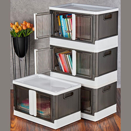Büro Ev Ofis Düzeni için Tek Kat Çift Kapak Demonte Antrasit Plastik Organizer