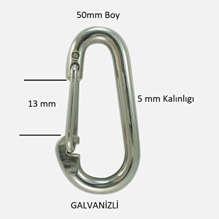 Büro İş Güvenliği için 2ADET 6MM Galvanizli Yaylı Baş ZincirKarabina Seti