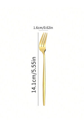 Büro Ev Ofis Mutfağı için 6ADET 14CM Mini Golden Paslanmaz Çelik Tatlı Çatalı Seti