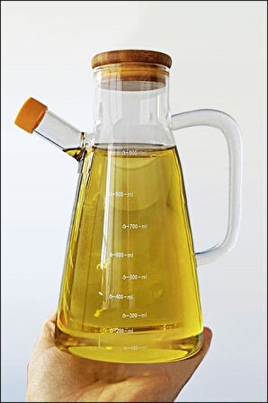 Büro Ev Ofis Mutfağı için 900ML Isıya Dayanıklı Cam Bambu Kapaklı Sirke Limon Sos Yağdanlık