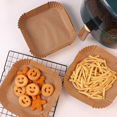 Büro Ev Ofis Mutfağı için 50ADET Maksi Air Fryer Fritöz Pişirme Kağıdı Seti