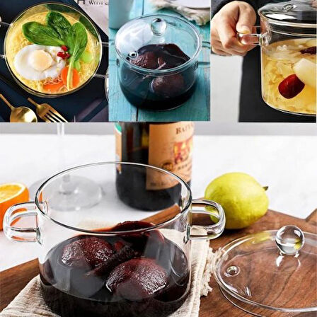 Büro Ev Ofis Mutfağı için Kapaklı Borosilikat Cam Tenceresi