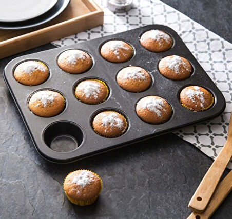 Büro Ev Ofis Mutfağı için 12BÖLME Metal Yapışmaz Kolay Muffin Kek Yapım Kalıbı