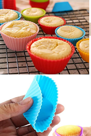 Büro Ev Ofis Mutfağı için 6ADET Mini Renkli Yıkanır Tırtıklı Cupcake Kek Muffin Hamur Kalıbı