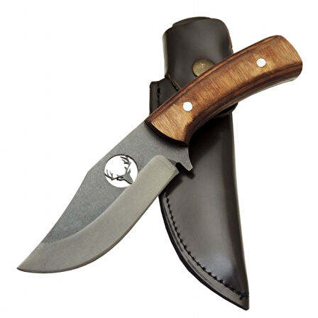 Büro Ev Ofis Kamp Keyfi için 20CM Kılıflı Ahşap Sap Eskitme Geyikli Avcı Bıçağı