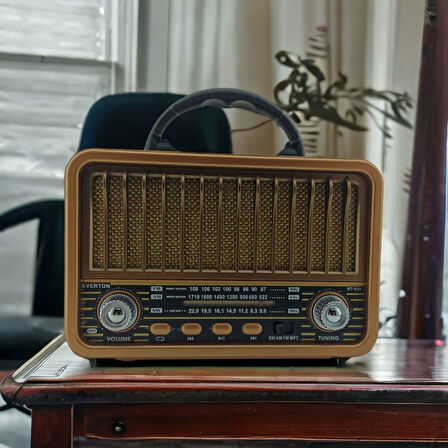 Büro Ev Ofis Radyo Keyfi için Salar Şarjlı Retro USB SD AUX Bluetooth Panelli Pilli Cihaz