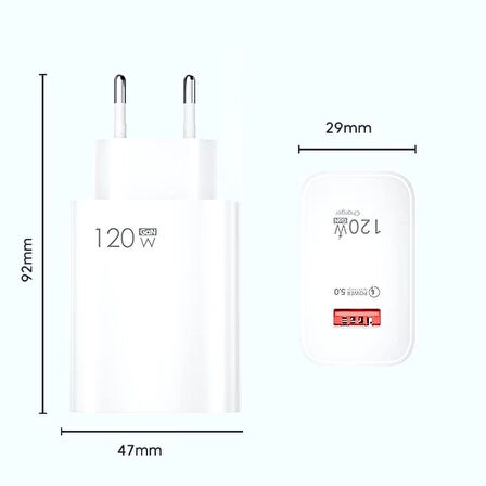 Büro Ev Ofis Telefonu için Taşınır Kablolu 120W Alet USB Hızlı Type-C Şarj Cihazı