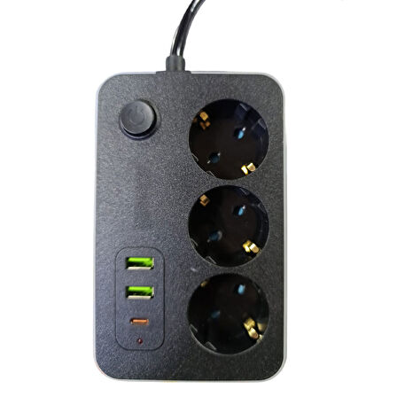 Büro Ev Ofis için 3PRİZ 2USB 1TYPE-C Akım Korumalı Grup Priz
