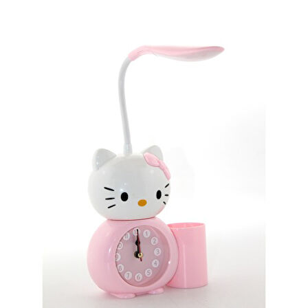 Büro Ev Ofis Hediyesi için Hello Kitty Saatli Kalemlikli Masa Lambası