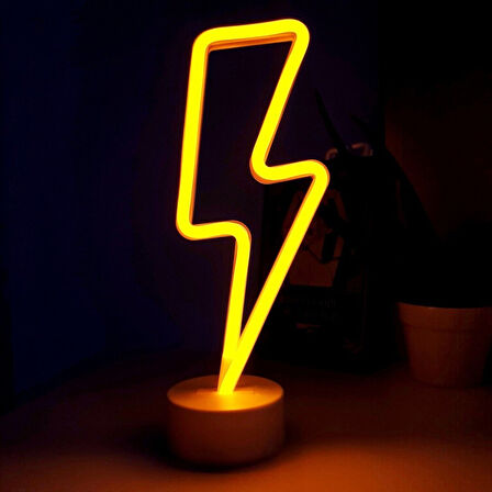 Büro Ev Ofis Hediyesi için Usb Pilli Neon Işıklı Şimşek Model Masaüstü Dekor Lamba