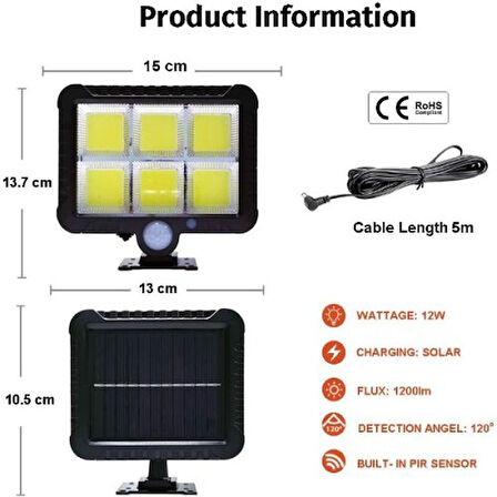 Büro Ev Ofis Kamp Keyfi için Solar Güneş Enerji Şarjlı Hareket Sensörlü Duvar Lambası
