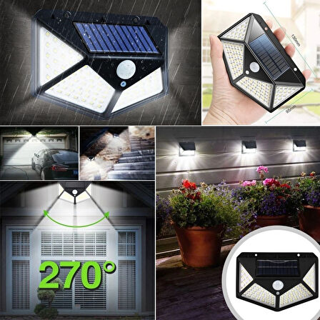 Büro Ev Ofis Yazlık Bahçesi için Solar Şarjlı 100LED 3MOD Ayarlı Sensörlü Duvar Lambası