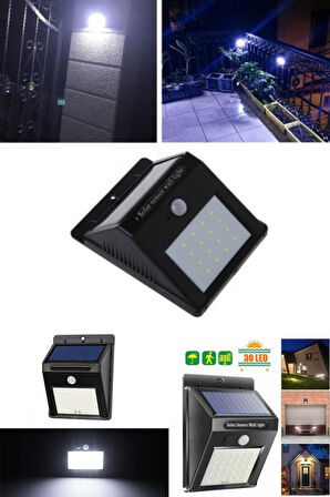 Büro Ev Ofis Bahçe Aydınlatması için 20LED Sensörlü Solar Güneş Enerji Şarjlı  Duvar Lambası
