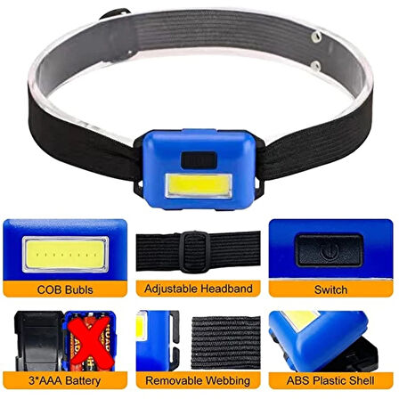 Büro Ev Ofis İş Güvenliği için Pilli Lamba COB LED 3MOD Işıklı Sızdırmaz Mini Baret Kafa Feneri