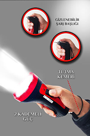 Büro Ev Ofis İş Güvenliği için Şarjlı Lamba 10W 2MOD Led Işıklı Işıldkli Projektör Bekçi Feneri