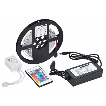 Büro Ev Ofis için 5MT 3Cipli Rgb Şerit Led Silikonlu Adaptör Uzaktan Kumanda Aydınlatma