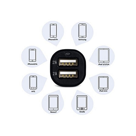 Büro Ev Ofis Arabası için 2USB 2.1A Oto Çakmak Soketi