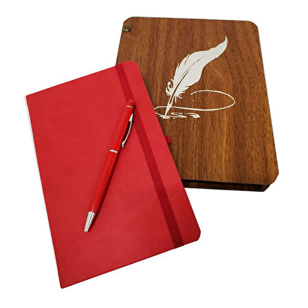 Büro Ev Ofis Hediyesi için Ahşap Kutulu Kalem Defter Seti