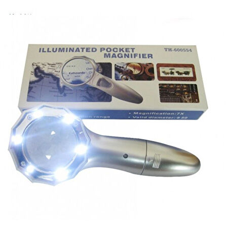 Büro Ev Ofis için 7X Büyütür 50MM Optik Lens 6LED Işıklı Büyüteç El Büyüteci